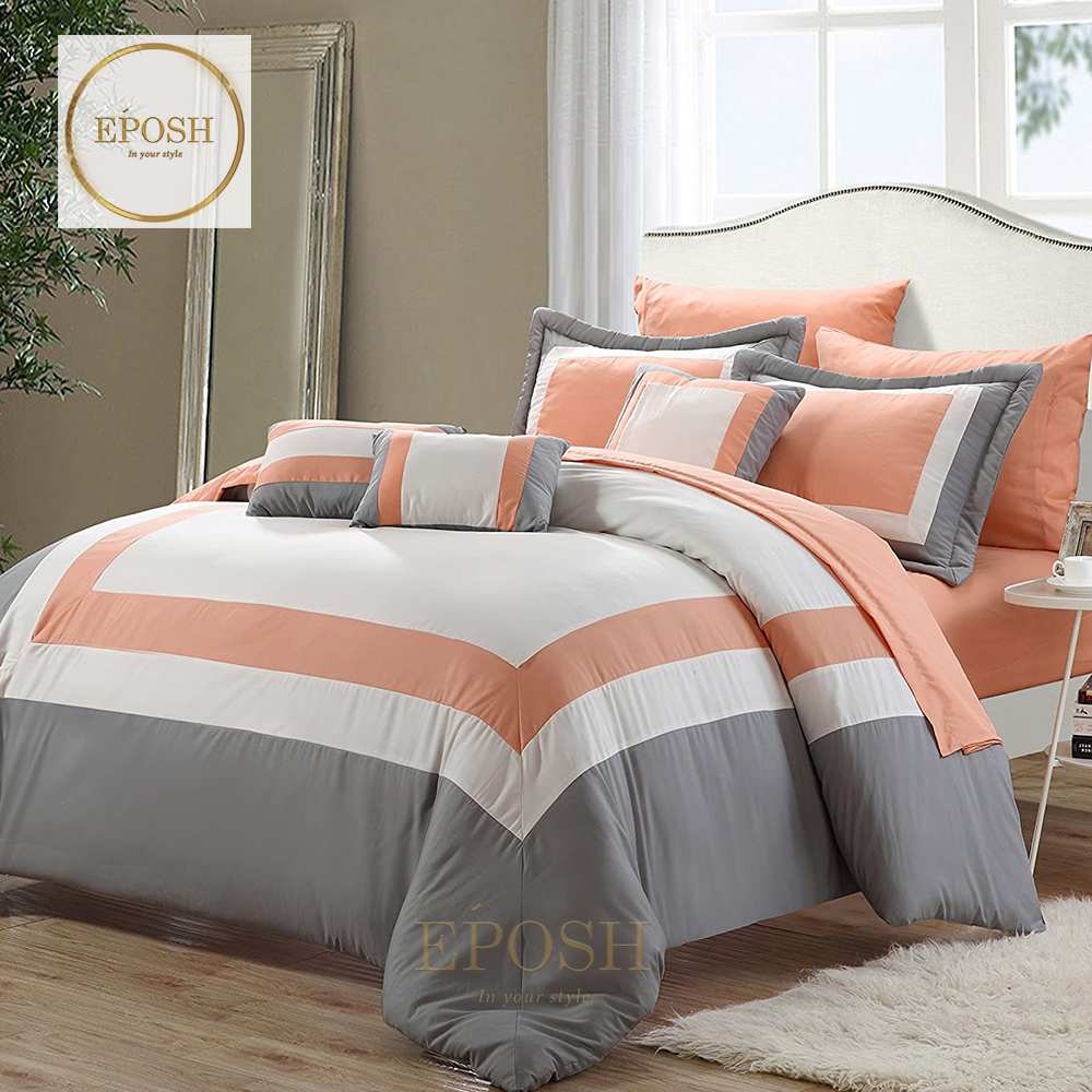 Embellish Patch Pleated Duvet Set - Peach & Grey