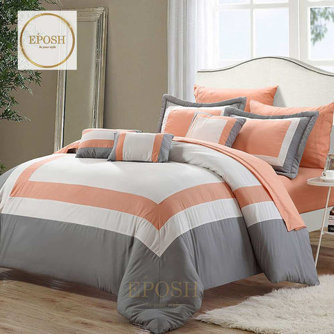 Embellish Patch Pleated Duvet Set - Peach & Grey