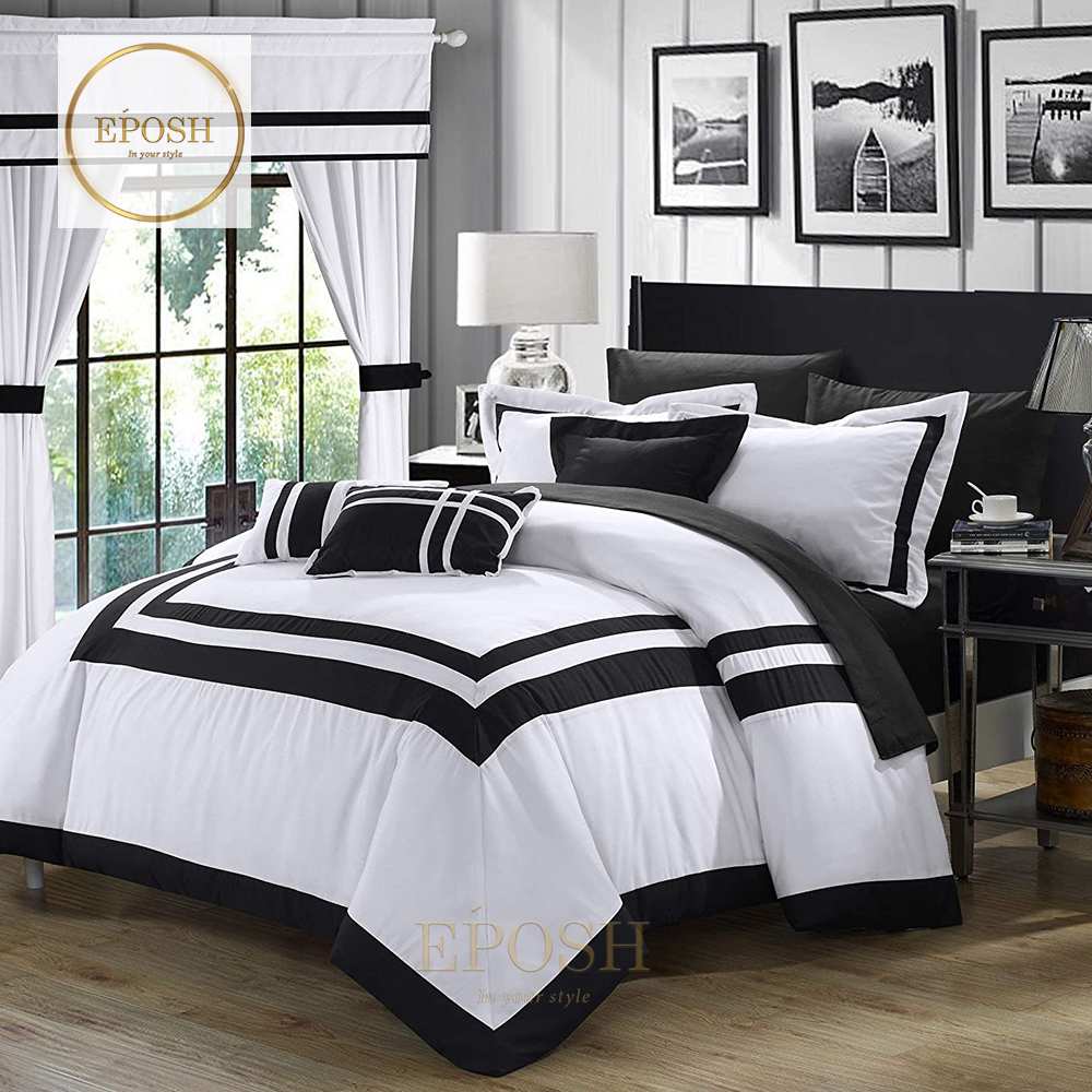 Embellish Patch Pleated Duvet Set - Black & White