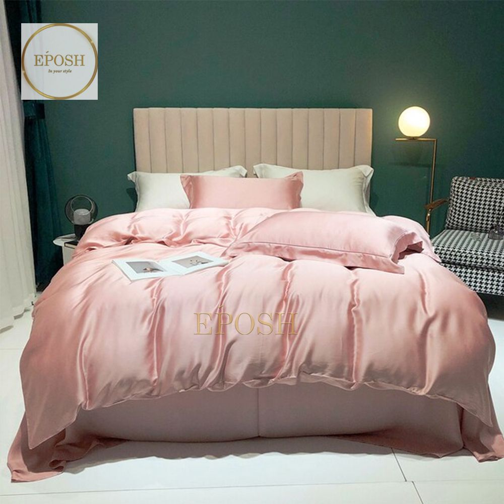 Luxury Satin Bratta Stitch Duvet Cover Set-Peach