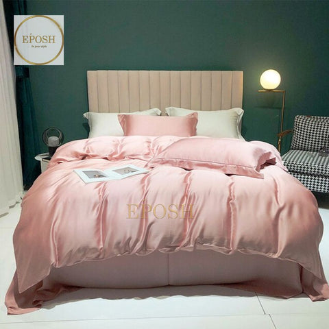 Luxury Satin Bratta Stitch Duvet Cover Set-Peach