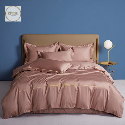 Luxury Satin One Line Bratta Stitch Duvet Cover Set-Peach