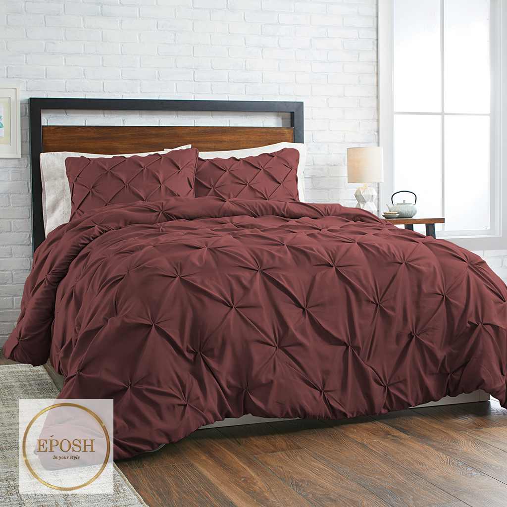 Diamond Pintucks Duvet Set - Burgundy
