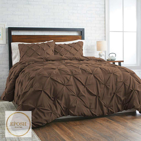 Diamond Pintucks Duvet Set - Brown