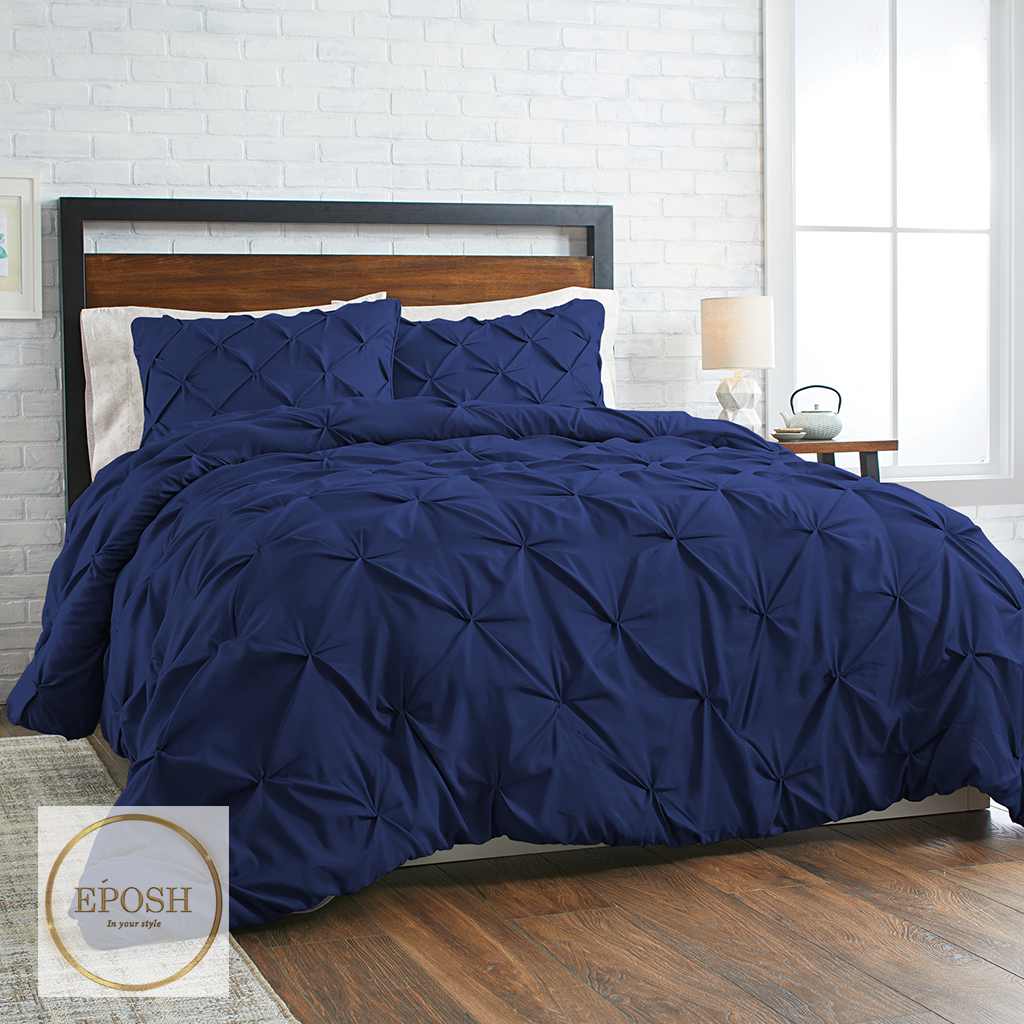 Diamond Pintucks Duvet Set - Navy Blue