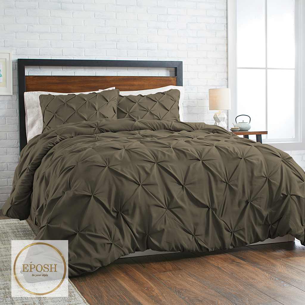 Diamond Pintucks Duvet Set - Olive Green