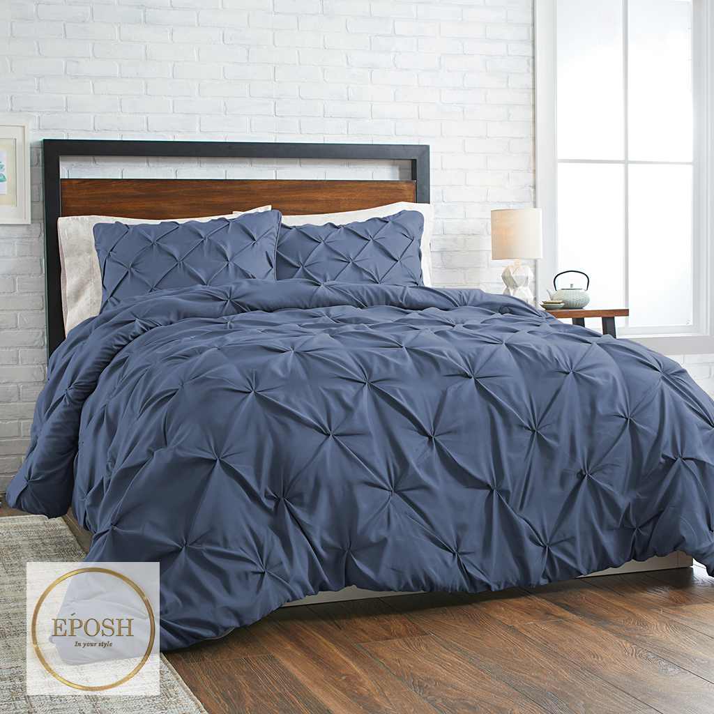 Diamond Pintucks Duvet Set - Bluish Grey