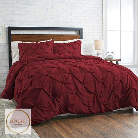 Diamond Pintucks Duvet Set - Maroon