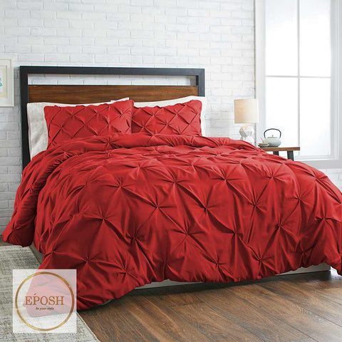 Diamond Pintucks Duvet Set - Red