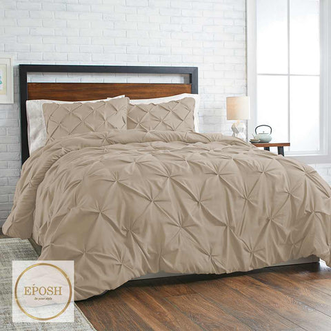 Diamond Pintucks Duvet Set - Beige