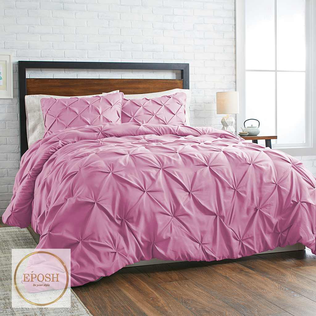 Diamond Pintucks Duvet Set - Pink