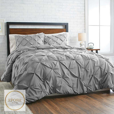Diamond Pintucks Duvet Set - Light Grey