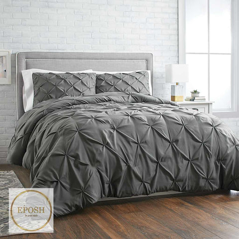 Diamond Pintucks Duvet Set - Charcoal Grey