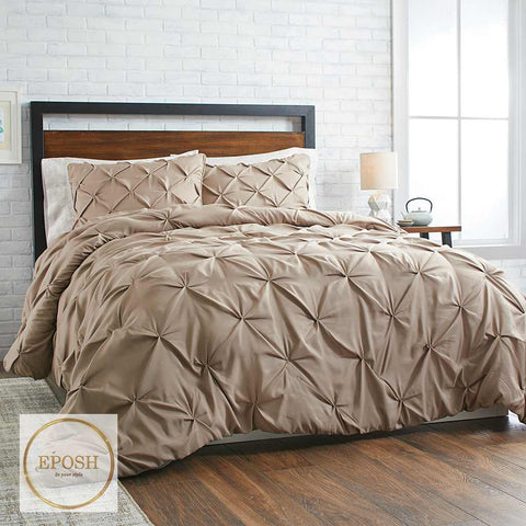 Diamond Pintucks Duvet Set - Camel