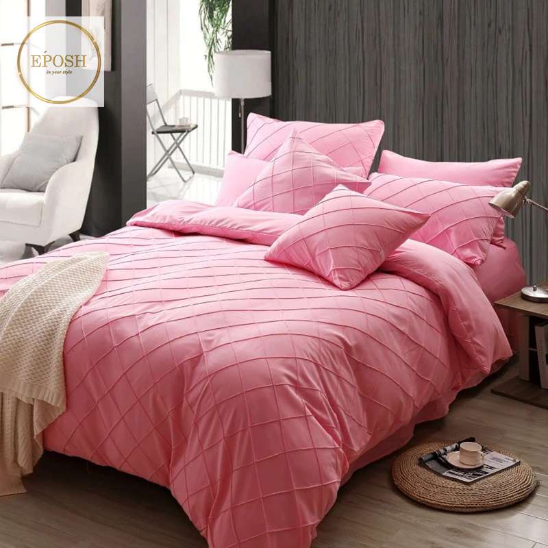 Exotic Embellish Cross Pleated Duvet Set - Pink