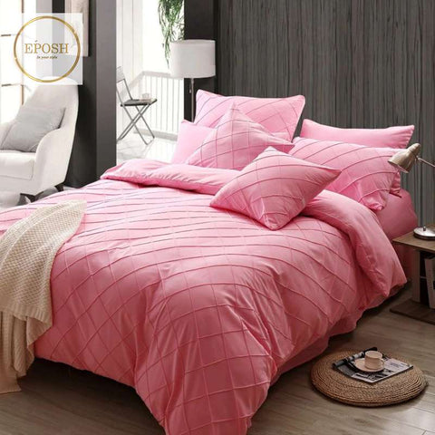 Exotic Embellish Cross Pleated Duvet Set - Pink
