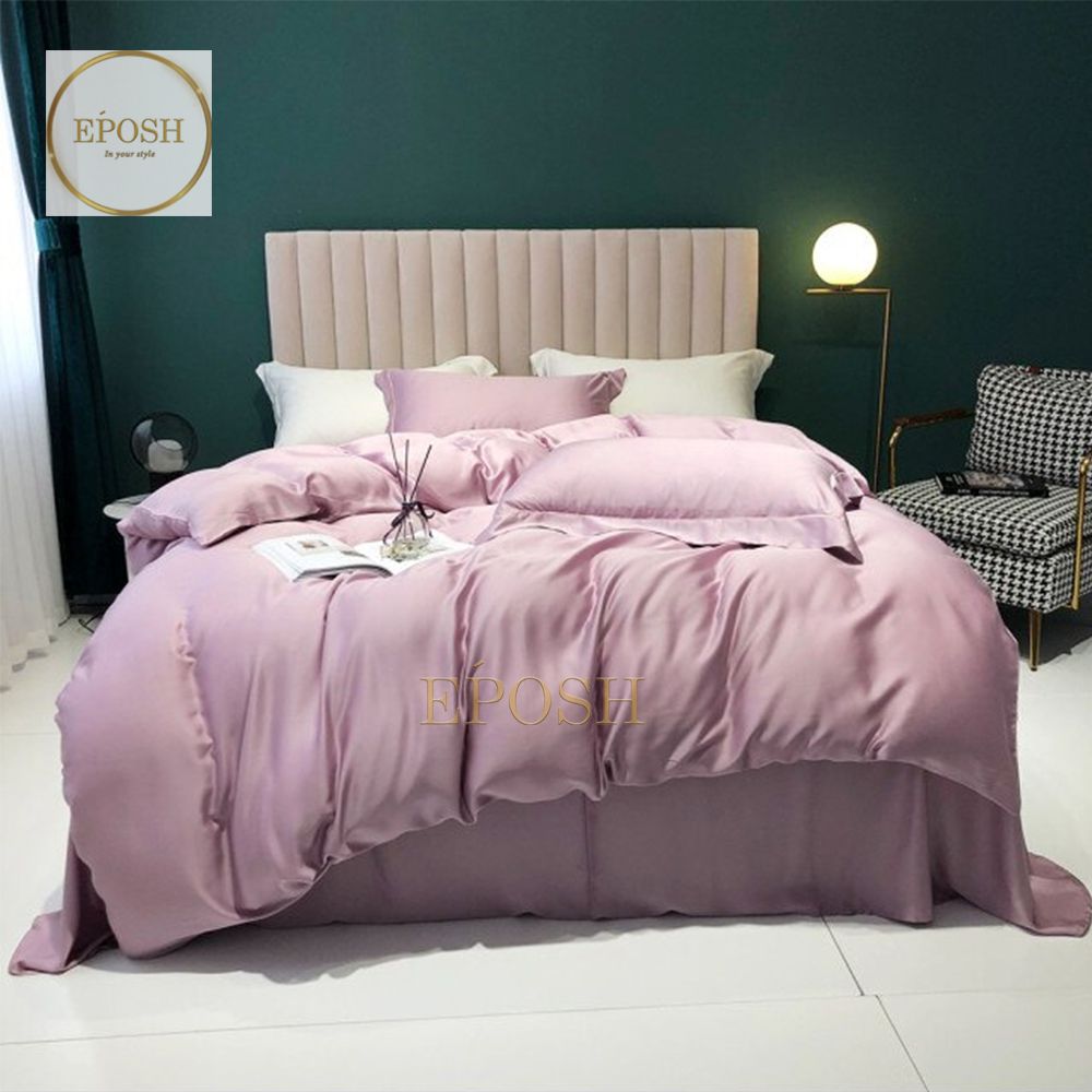 Luxury Satin Bratta Stitch Duvet Cover Set-Pinkish Purple