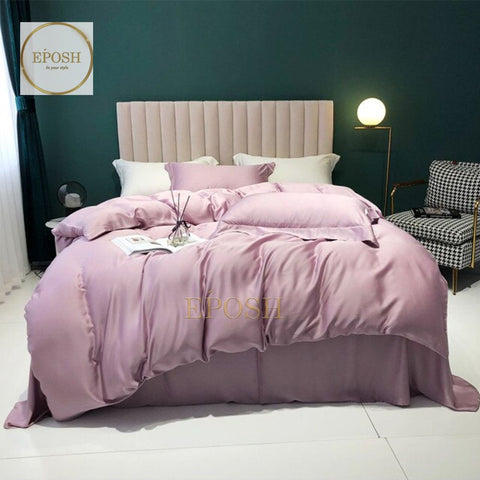 Luxury Satin Bratta Stitch Duvet Cover Set-Pinkish Purple