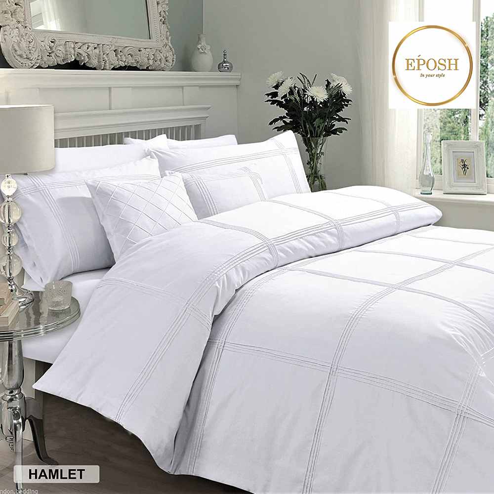 Exotic Embellish Box Pleated Duvet Set - White