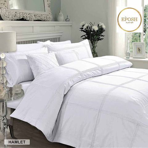 Exotic Embellish Box Pleated Duvet Set - White