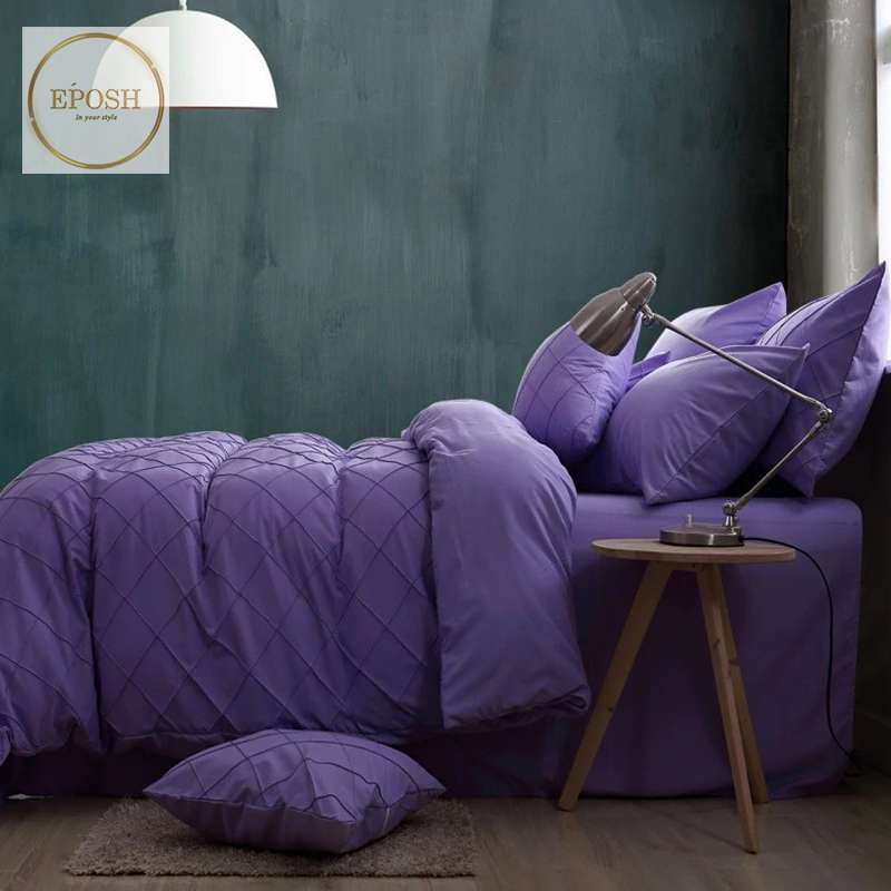 Exotic Embellish Cross Pleated Duvet Set - Purple