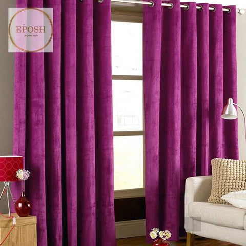 2 Pieces Plain Dyed Velvet Eyelet Curtains-Shocking Pink