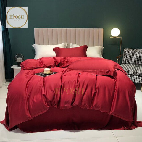 Luxury Satin Bratta Stitch Duvet Cover Set-Red