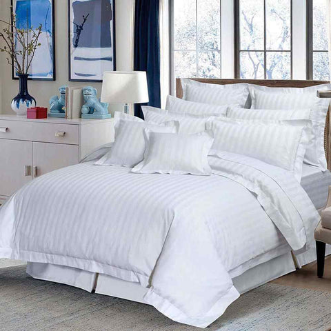 Luxury Satin Stripe Duvet set - White