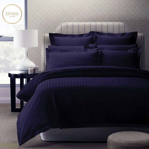 Luxury Satin Stripe Duvet set - Navy Blue