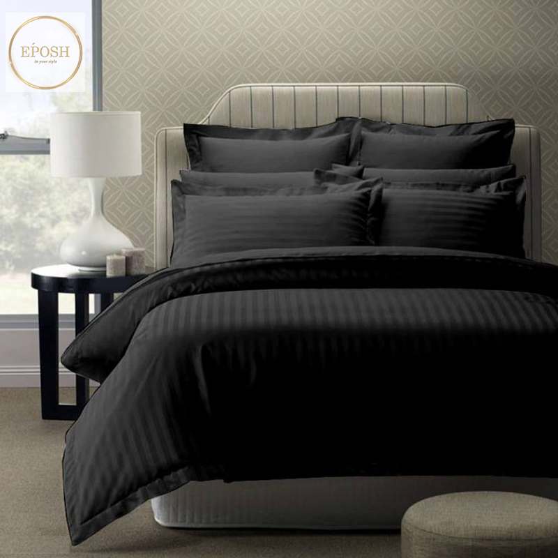 Luxury Satin Stripe Duvet set - Black