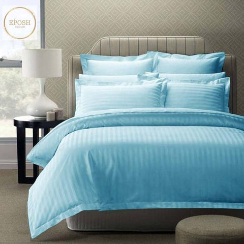 Luxury Satin Stripe Duvet set - Sky Blue