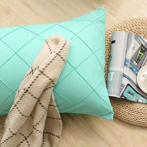Exotic Embellish Cross Pleated Duvet Set - Aqua Green