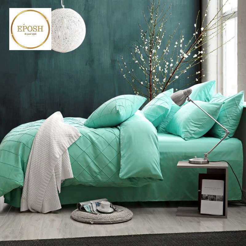 Exotic Embellish Cross Pleated Duvet Set - Aqua Green