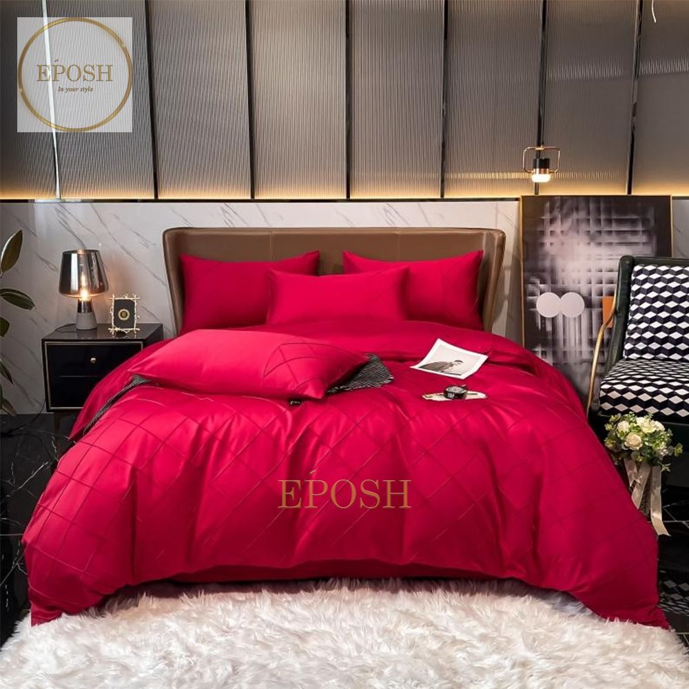 Luxury Satin Cross Pleated Duvet Cover Set-Shocking Pink