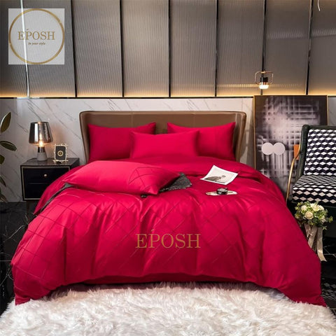 Luxury Satin Cross Pleated Duvet Cover Set-Shocking Pink