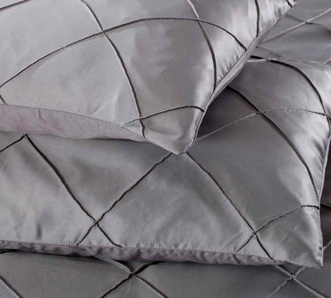 Exotic Embellish Cross Pleated Duvet Set - Silver Grey
