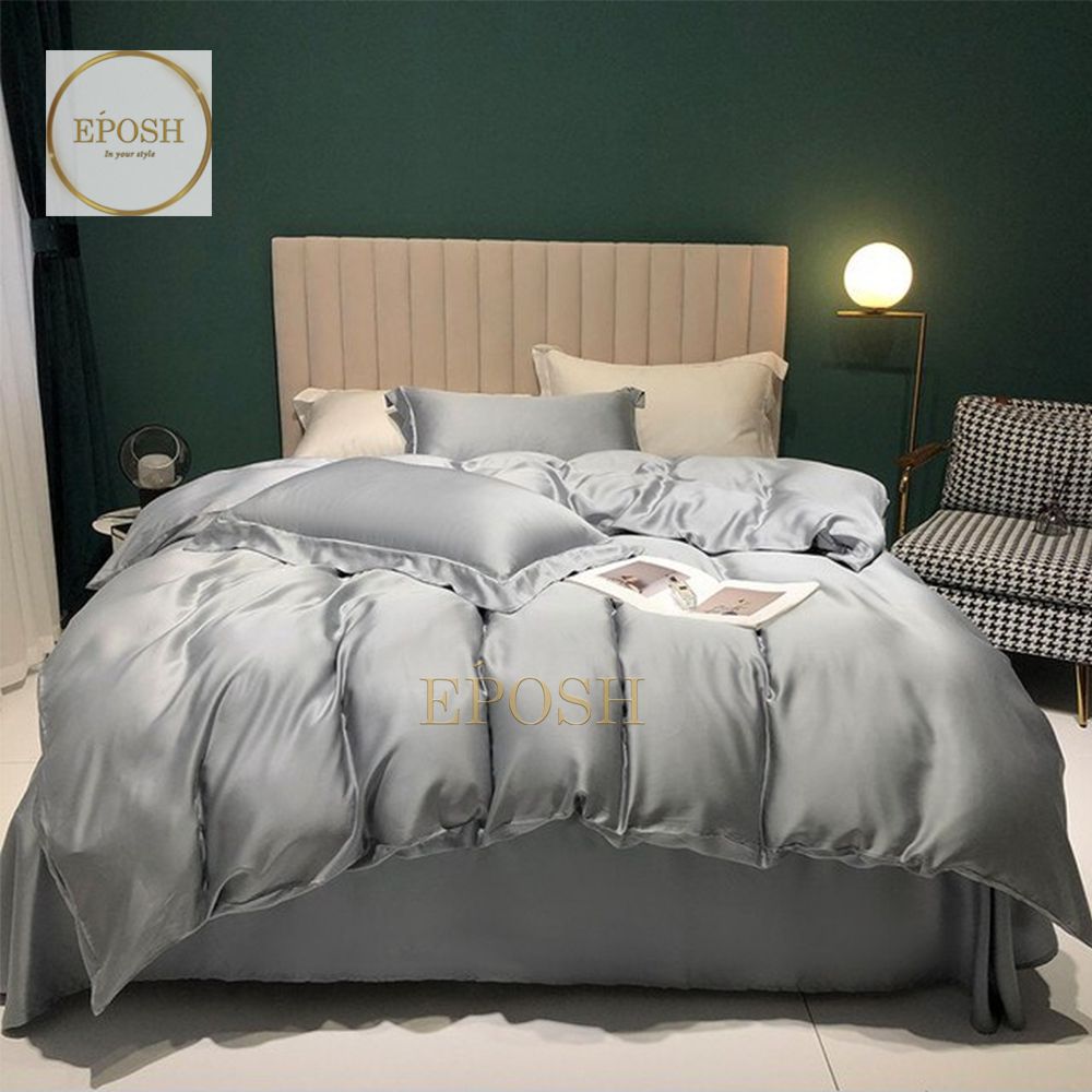 Luxury Satin Bratta Stitch Duvet Cover Set-Silver Grey