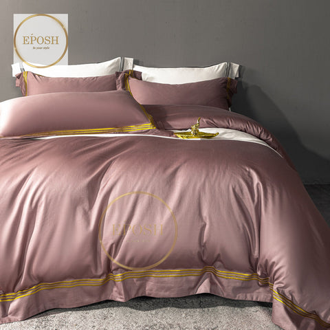 Luxury Satin Bratta Stitch Duvet Cover Set-Tea Pink