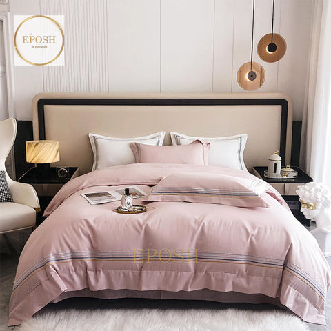 Luxury Satin Bratta Stitch Duvet Cover Set-Tea Pink