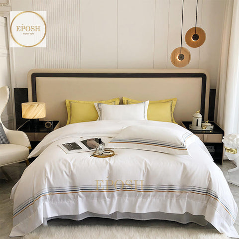 Luxury Satin Bratta Stitch Duvet Cover Set-White