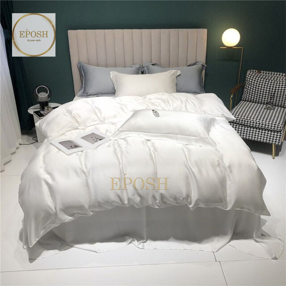 Luxury Satin Bratta Stitch Duvet Cover Set-White