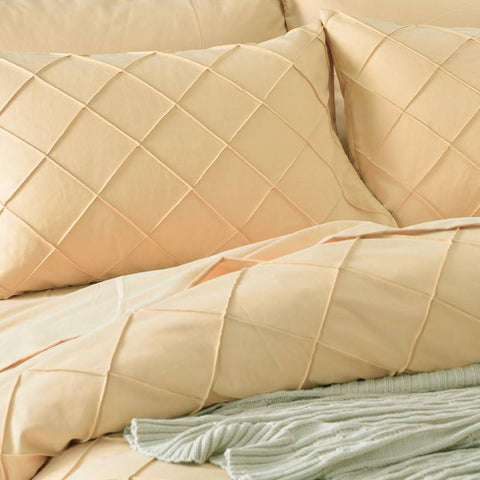 Exotic Embellish Cross Pleated Duvet Set - Daisy Yellow