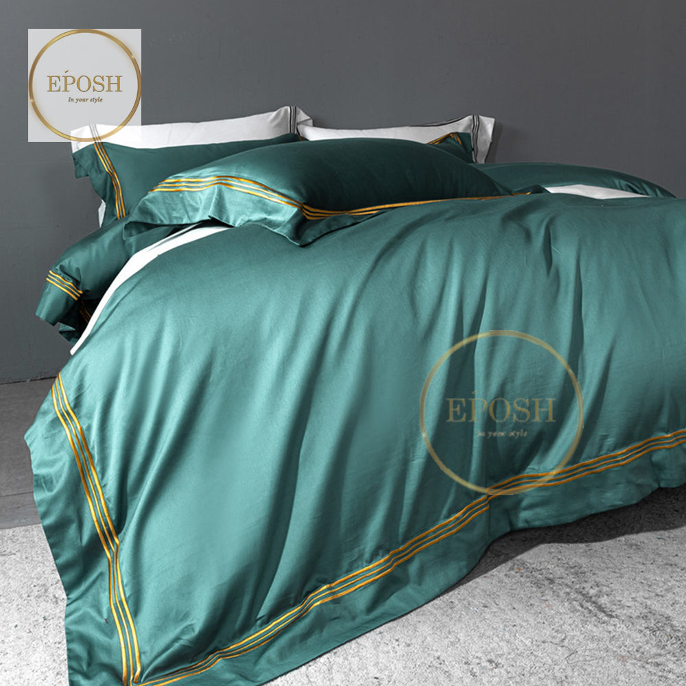 Luxury Satin Bratta Stitch Duvet Cover Set-Zinc Green